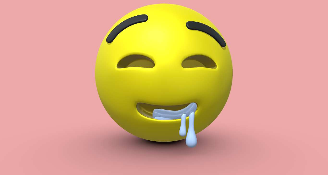 babando emoticon emoji arte drooling 3d model imprimível digital art low poly ilustração projeto liquidificador obj fbx stl textura fofa expressão saliva fome mouth watering 3D print model - Mito3D