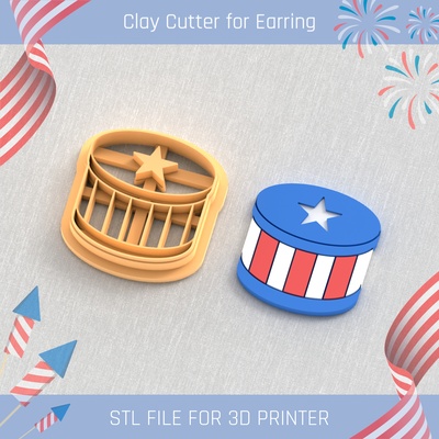 drums usa independence day clay cutter tools earring 4st july 3d print model - Mito3D