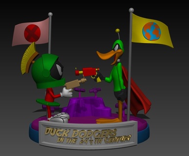 duck dodgers 24 1 2th century gun statue toy art sculpture ender resin marvin martian looney tunes daffy bugs bunny 3d print model - Mito3D