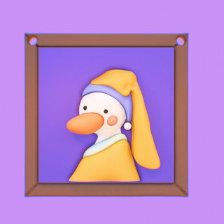 duck girl pearl earring - cute 3d vermeer's painting frame decoration art 3d print model - Mito3D