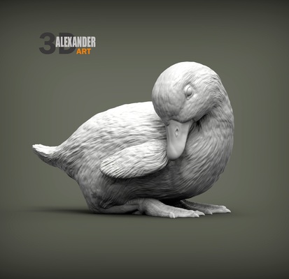 caneton mensonge 3d impression modèle art canard oiseaux imprimante ferme village plumes ailes miniatures figurines nature animal sculpture imprimable sculptures 3d print model - Mito3D