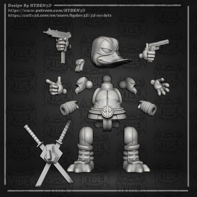 duckpool azione figura gioco xmen punitore ghiottone piscina morta meraviglia comico giocattolo uomo ragno ciclope 3d print model - Mito3D