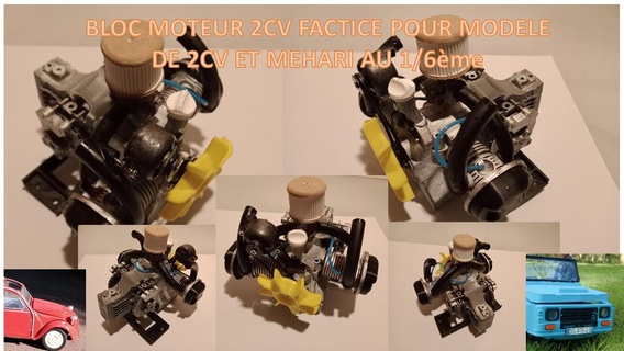 mannequin moteur 2cv mehari bloquer modèle 3d print model - Mito3D