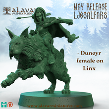 duneyr female mounted snow linx - guardians ljosalfar 3d print model - Mito3D
