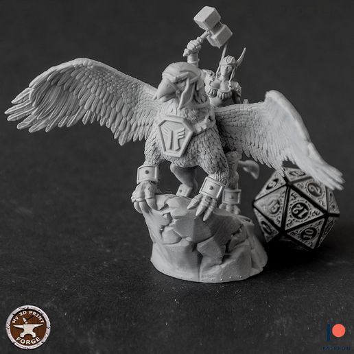 dwarf female gryphon rider 3D print model - Mito3D