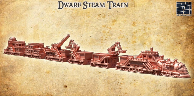 dwarf steam train 28 mm tabletop terrain 3d print model - Mito3D