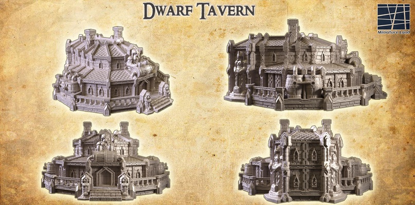 dwarf tavern 28 mm tabletop terrain house rpg dnd medieval supportfree inn stone structure playable interior modular 28mm 25mm 15mm wargame 3d print model - Mito3D