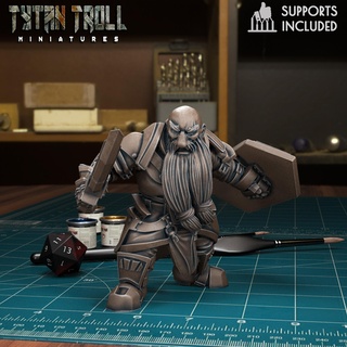 dwarven guard 02 pre-supported dwarf miniatures 32mm scale ironfist male dnd minis tytantroll dungeonsanddragons bard knight creature 3d print model - Mito3D