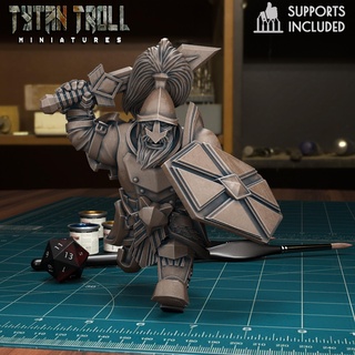 dwarven guard 04 pre-supported dwarf miniatures 32mm scale ironfist male dnd minis tytantroll dungeonsanddragons bard knight creature 3d print model - Mito3D