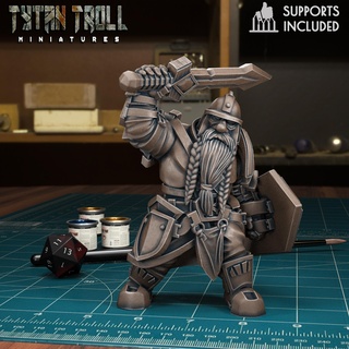 dwarven guard 05 pre-supported dwarf miniatures 32mm scale ironfist male dnd minis tytantroll dungeonsanddragons bard knight creature 3d print model - Mito3D