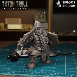 dwarven guard 07 pre-supported dwarf miniatures 32mm scale ironfist male dnd minis tytantroll dungeonsanddragons bard knight creature 3d print model - Mito3D