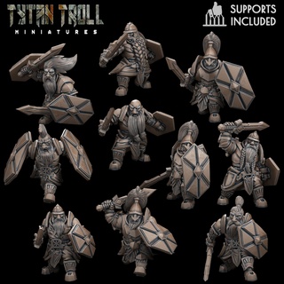 dwarven guard bundle pre-supported dwarf miniatures 32mm scale ironfist male dnd minis tytantroll dungeonsanddragons bard knight creature 3d print model - Mito3D