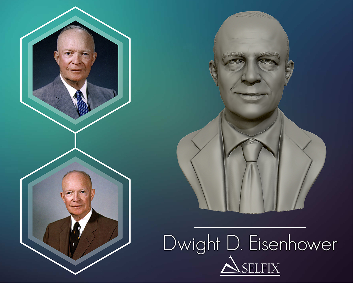 dwight Eisenhower retrato escultura 3d impresión modelo estatua hombre calvo cara Estados Unidos presidente Arte esculturas 3D print model - Mito3D