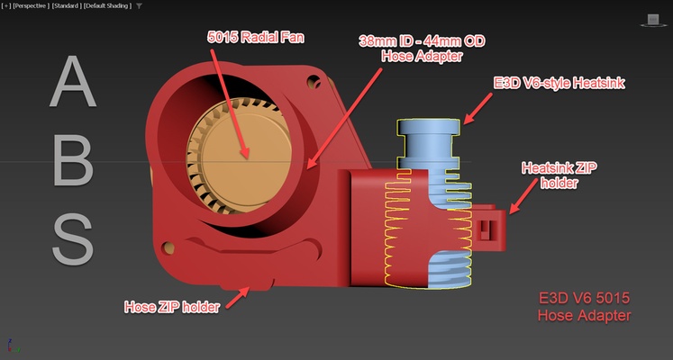 e3d v6 50x15 ventilateur tuyau adaptateur hotend extrudeuse 3d impression 3d print model - Mito3D