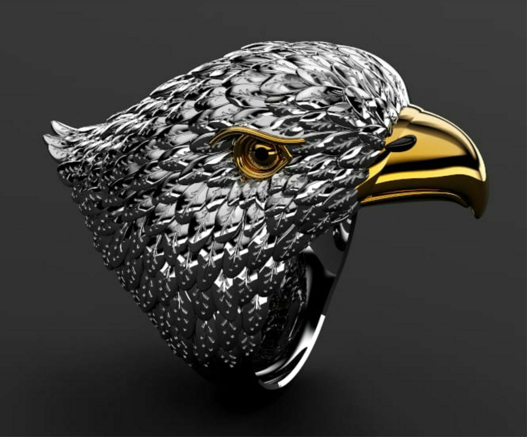 eagle ring rings animal fashion jewellery pendant gold rhinogold man ring-man 3D print model - Mito3D