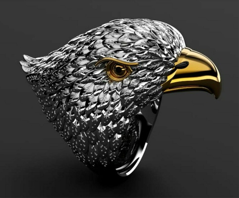 aigle bague anneaux animal mode bijoux pendentif or rhinogold homme ring man 3d print model - Mito3D
