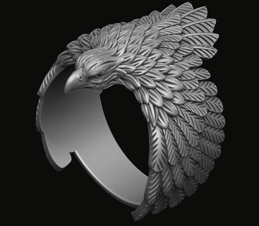 eagle ring 3d print model Jewelry silver gold wings animal pendant sculpture medallion jewelry relief bas carve tiger dog statue 3d print model - Mito3D