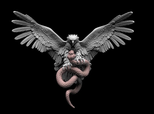 aigle serpent vipère sonnette poison cobra python anaconda faucon oiseau impression statue sculpture d'or cerf volant art 3d print model - Mito3D