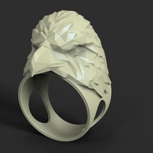 águia vol3 poligonal anel jóias motociclista estilizado bigode barba ornamento de prata a moda aves 3d print model - Mito3D