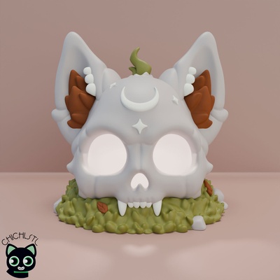 oreille crâne bureau lampe accueil maison impression in endroit mignonne kawaii table velu démon chat animal mystique effrayant oreilles décor halloween décoration 3d print model - Mito3D