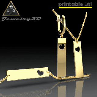 boucle d'oreille bracelete pendentif rectangle heart 3d print model - Mito3D