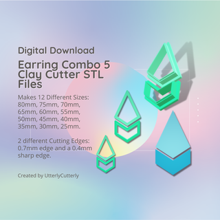 earring combo 5 clay cutter - geometric digital file download- 12 sizes 2 versions earrings pendant barrette Home polymer embossed hexagon utterlycutterly utterly cutterly cookie fondant organic shape indie circle moon 3d print model - Mito3D
