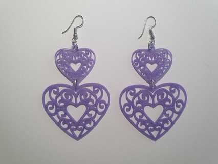 earring heart duo 3d printing earrings jewelry valentine valentines day gifts violet 3d print model - Mito3D