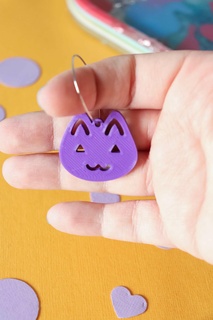 earring pendant shape cat's face necklace witchy cat pending costume jewelry earrings keychain key rings 3d print model - Mito3D