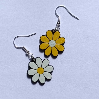 earrings daisy pendant margarita flower necklace ornament 3d print model - Mito3D