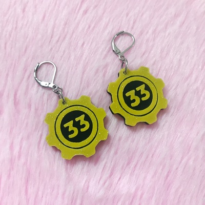 earrings fallout vault 33 jewelry fallour 4 3 gamer 76 fanart keychain necklace 3d print model - Mito3D