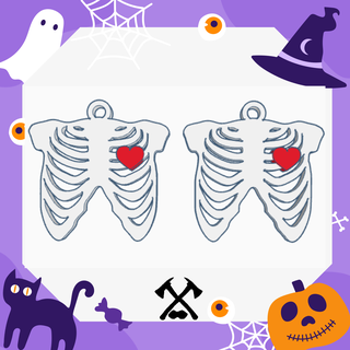 brincos Bruxas earrings peito coração aros brinco bruxa terror Horror festivo tórax osso esqueleto humano corpo 3d print model - Mito3D