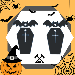 earrings halloween earrings- coffin bat hoops earring witch day terror horror festive night casket vampire burial count dracula 3d print model - Mito3D