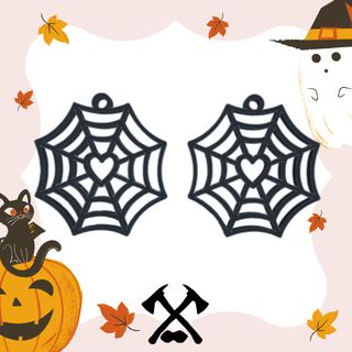 earrings halloween - spider web heart hoops earring witch day terror horror festive night 3d print model - Mito3D