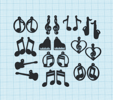 earrings musical notes instruments pending stars women gift ears music 3d print model - Mito3D
