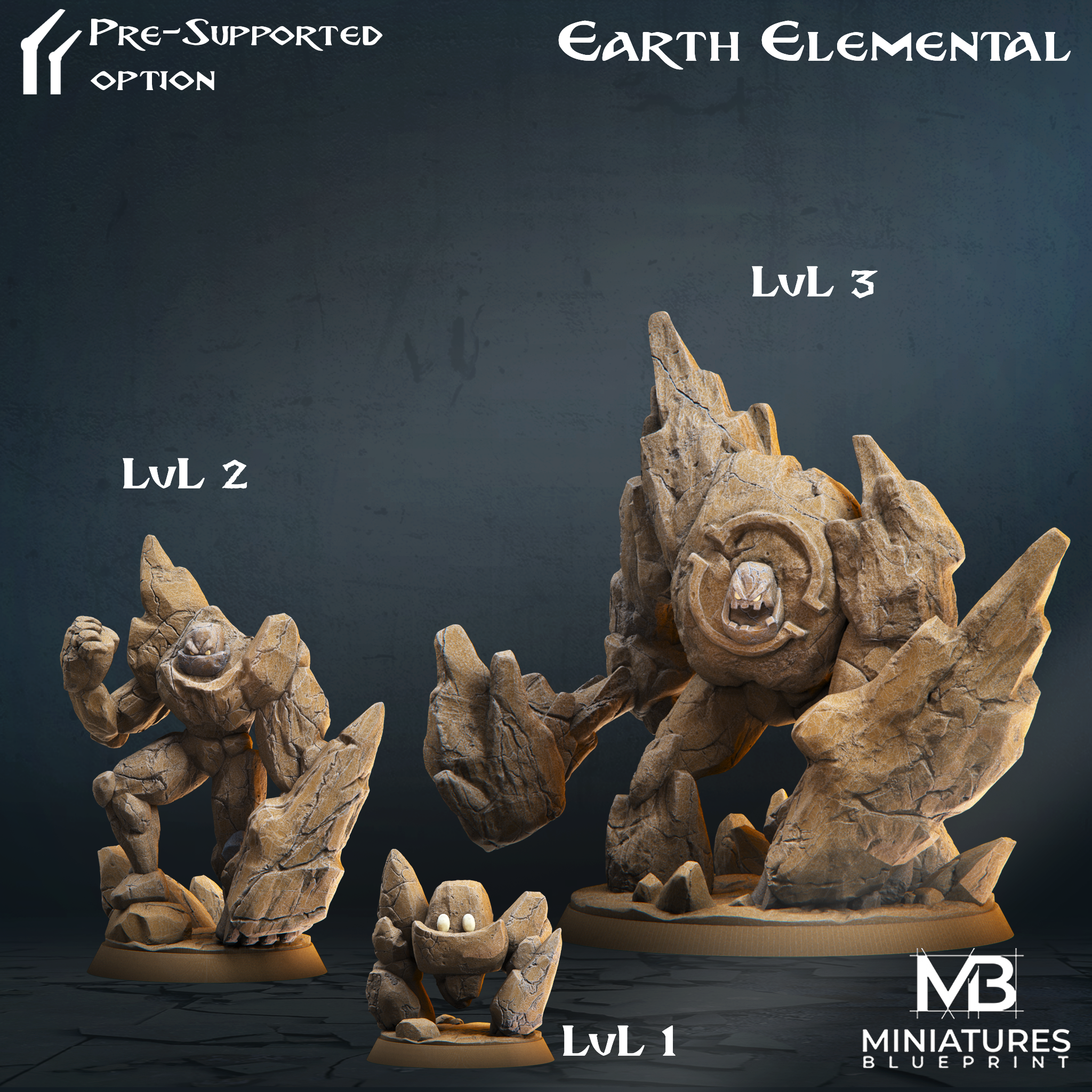 earth elementals pack 3d fantasy modular pokemon printing rpg land unique water fire magic air elemental guardian evolution creatures d&d 3D print model - Mito3D