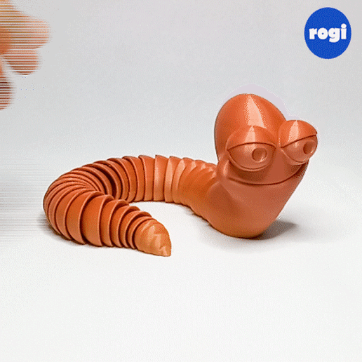 earthworm cartoon articulated 3D print model - Mito3D