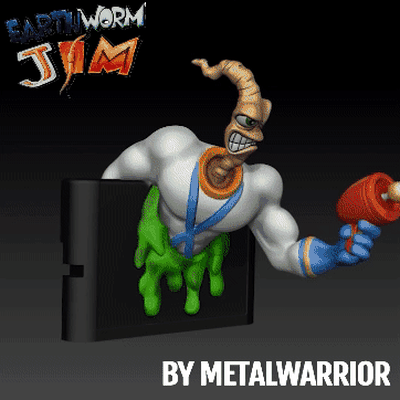 minhoca jim sega gênese mega dirigir cartucho arte retro jogos 16 bits terra minhoca guerreiro metal 3d print model - Mito3D