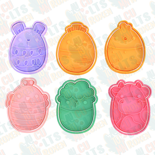 easter animals eggs cookie cutter set 6 cookies home kitchen bakery cook stamp happy bunny holiday egg vegetables food 3d print model - Mito3D