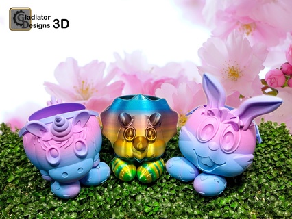 easter basket set egg eggs unicorn dino dinosaur rabbit bunny gladiatordesigns3d 3d print model - Mito3D