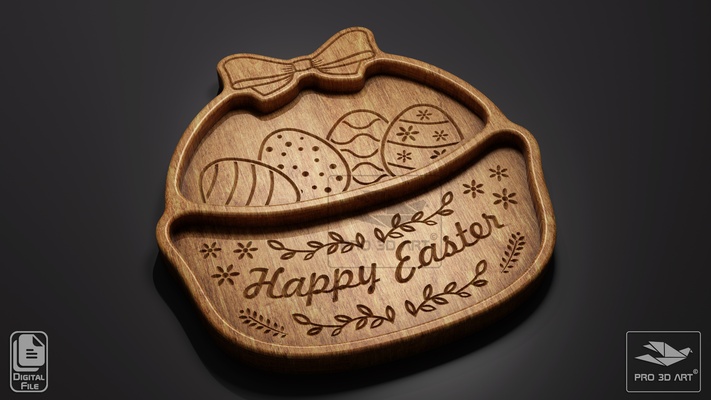 easter basket tray - cnc files wood svg dxf eps ai pdf bunny egg eggs stl carving dish file bundle pack holiday 3d print model - Mito3D