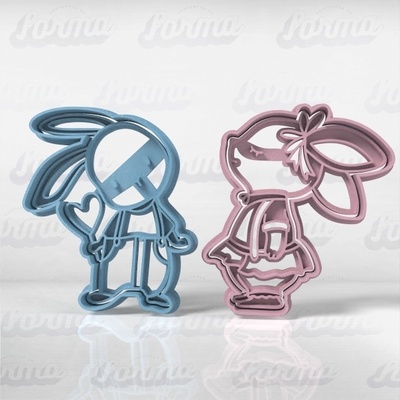 easter bunnies set x 2u - model 2 cookie cutter mini topper muffins cake cookies ice pop keychain key rings candy bar cupcake picada stirrers stick mixer molds cutters 3d print model - Mito3D