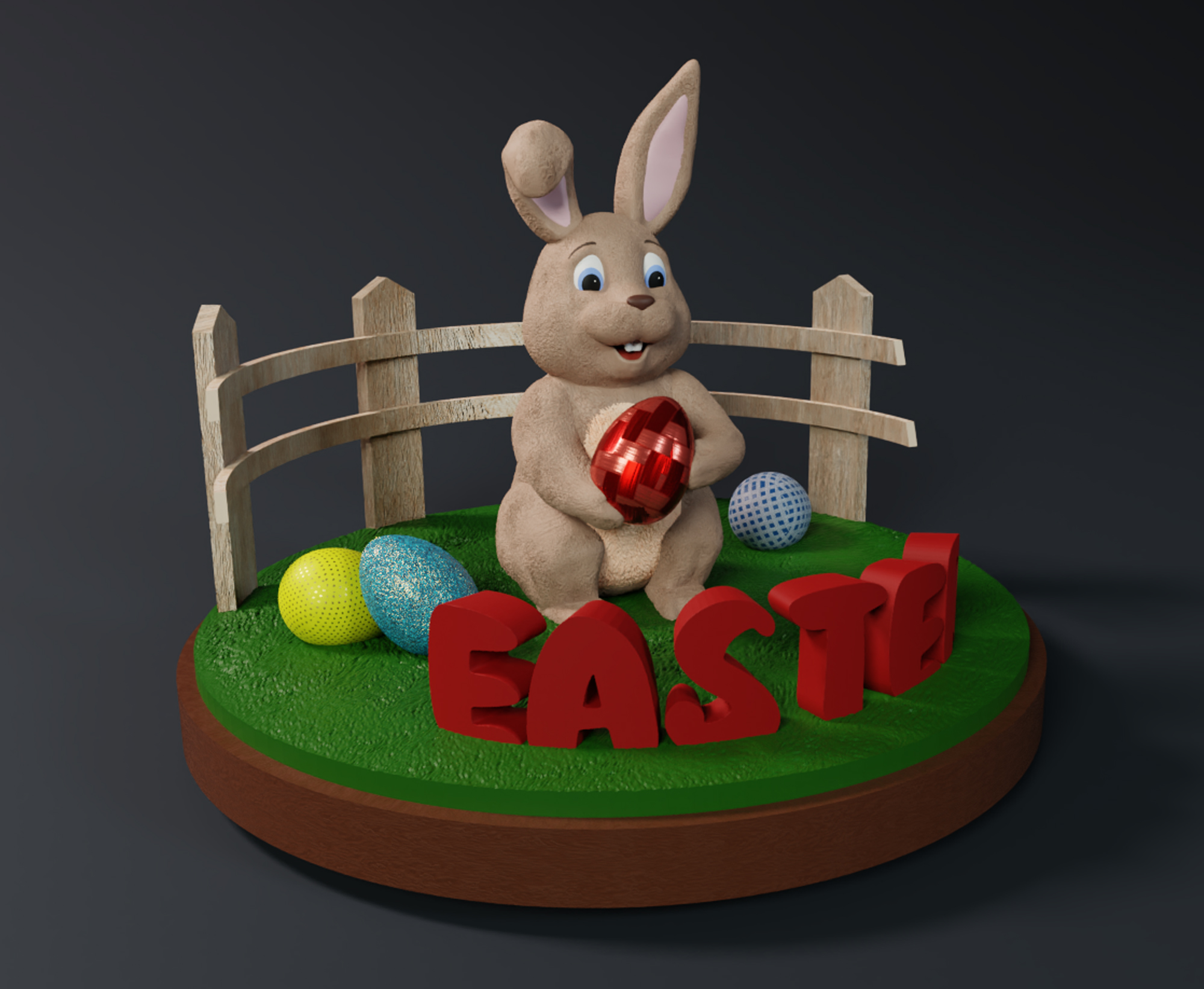 easter bunny art rabbit holidays animal cute chocolate egg hunt funny kids children statue 3D print model - Mito3D