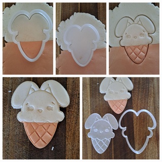 easter bunny cone cookie fondant cutter plus stamp cutters stamps 3d print model - Mito3D