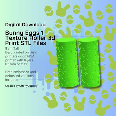 easter bunny egg 1 texture roller digital file- stl - embossed debossed included earring clay cutter polymer geometric hexagon utterlycutterly utterly cutterly cookie fondant organic shape indie fashion 3d print model - Mito3D
