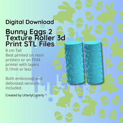 easter bunny egg 2 texture roller digital file- stl - embossed debossed included earring clay cutter polymer geometric hexagon utterlycutterly utterly cutterly cookie fondant organic shape indie fashion 3d print model - Mito3D