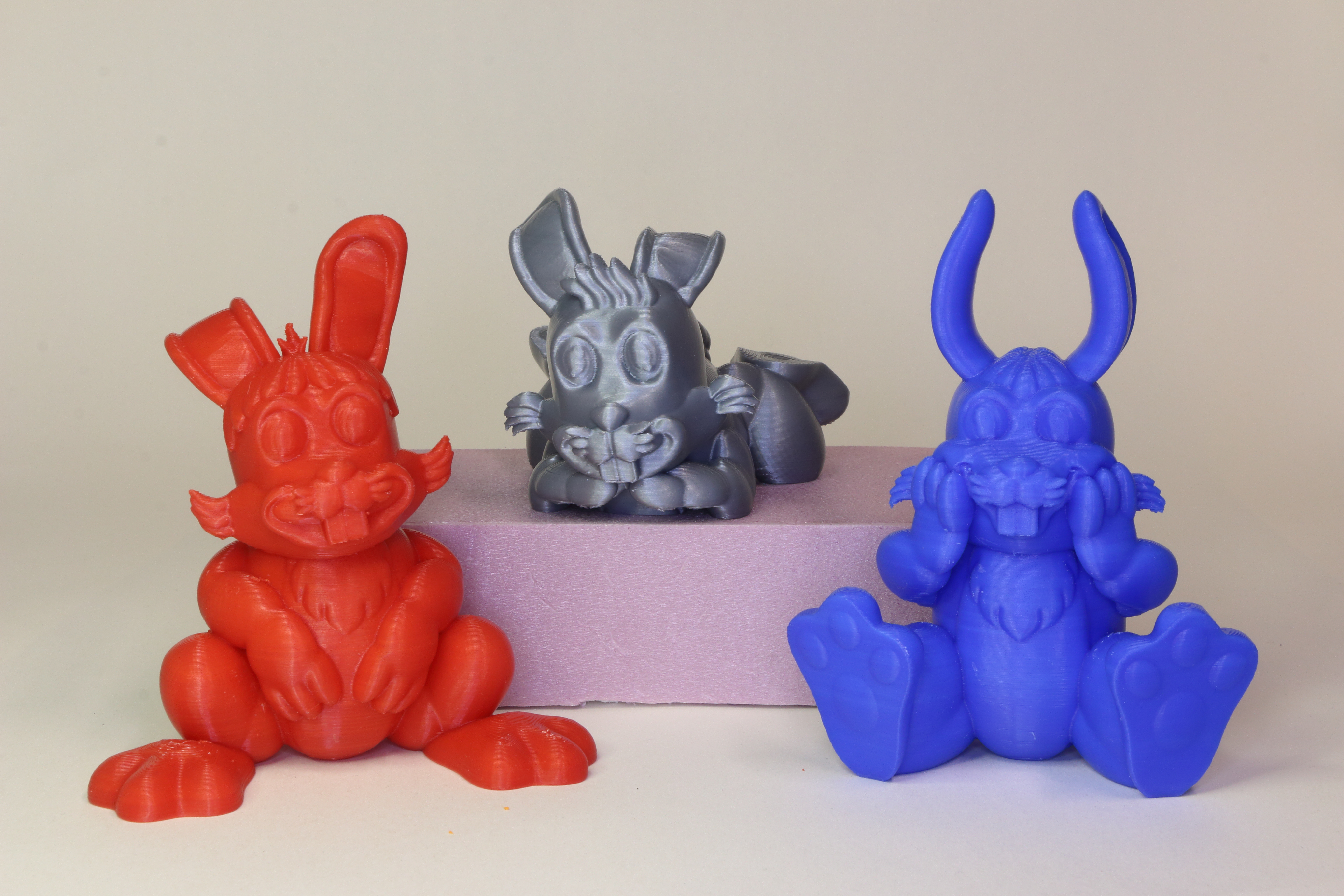 easter bunny friends trio friend giddy happy hair cutesy wootsy rabbit small fdm fuzzy creature smile april spring holiday art 3D print model - Mito3D