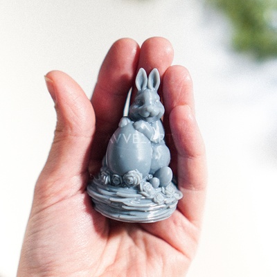 easter bunny in nest flowers eggs pascha easterbunny candy chocolate rabbit nature souvenir statuette animal candle pet resurrection sunday 3d print model - Mito3D