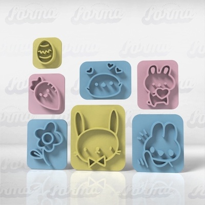 easter bunny stamp set 7u mini topper muffins cake cookies cookie cutter ice pop keychain key rings candy bar cupcake picada stirrers stick mixer molds cutters 3d print model - Mito3D