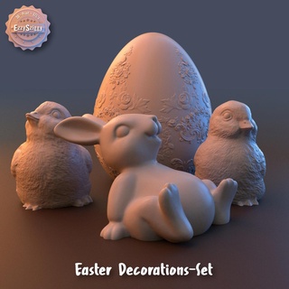 easter decorations set easterxcults bunny rabbit duck chick holiday egg figurine 3d model fun cute 3d print model - Mito3D