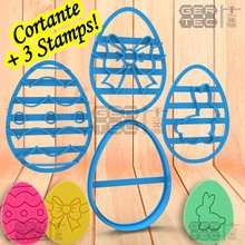 easter dough cutter egg + 3 stamps - cookie home design stl sharp 3d print model - Mito3D
